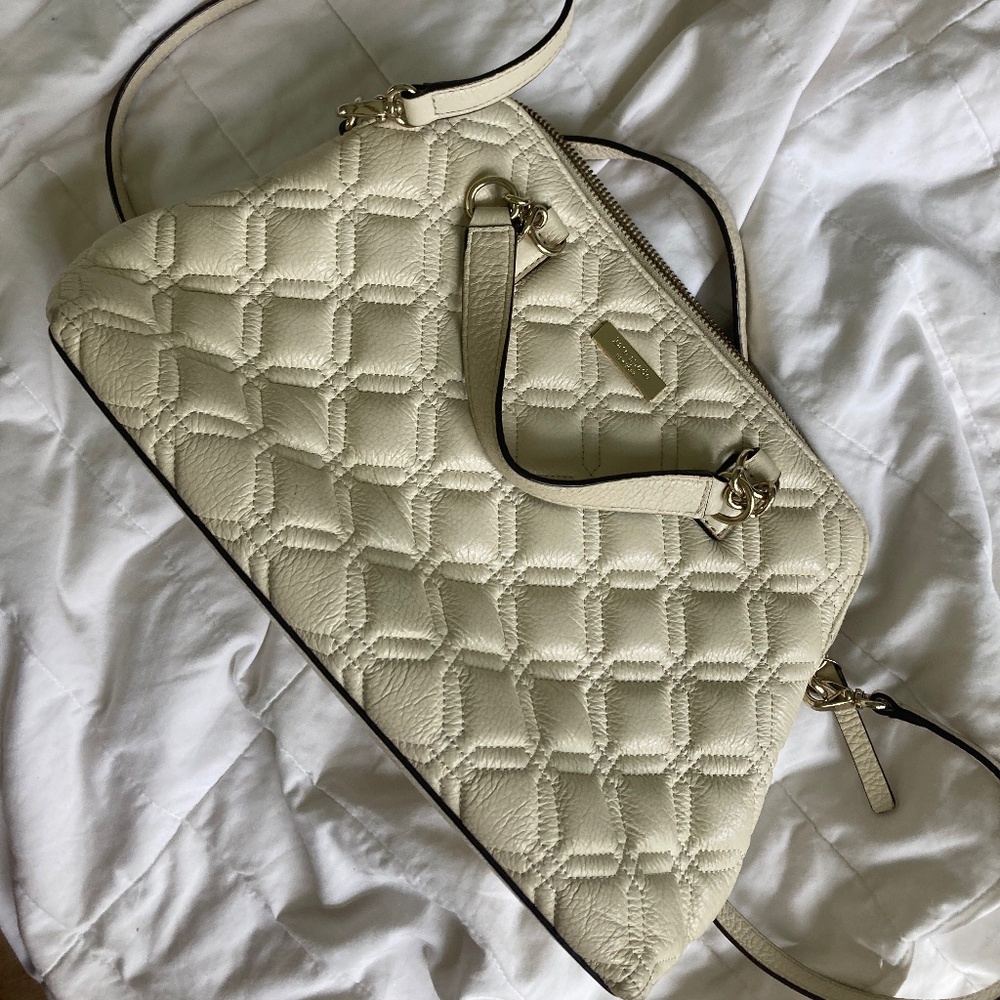 Kate Spade Rachelle Shoulder Bag Ivory Eggshell Double Handle Quilted Leather